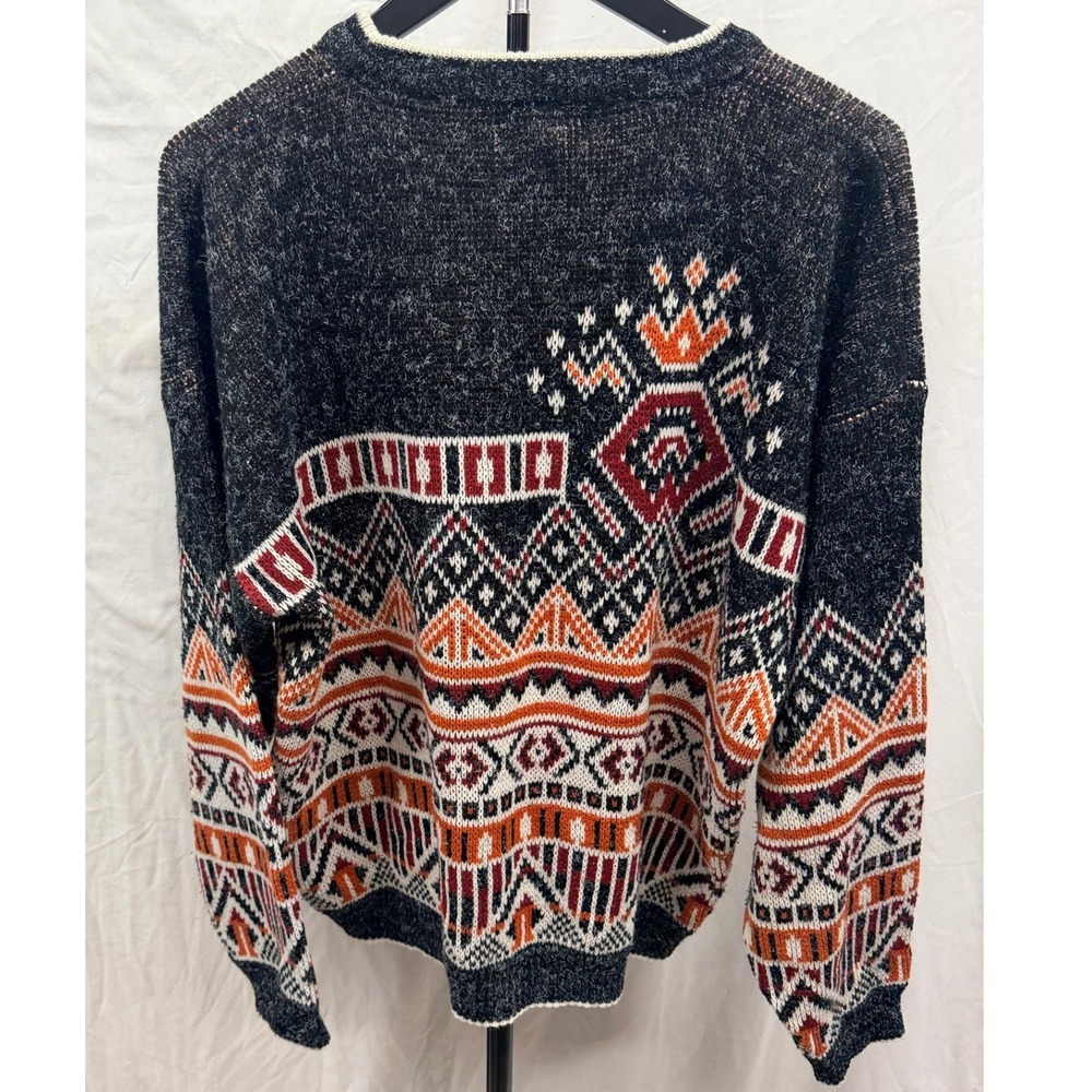 Vintage The Mens Store at Sears Southwestern Geometric Sweater XL Charcoal 80s - Picture 6 of 6
